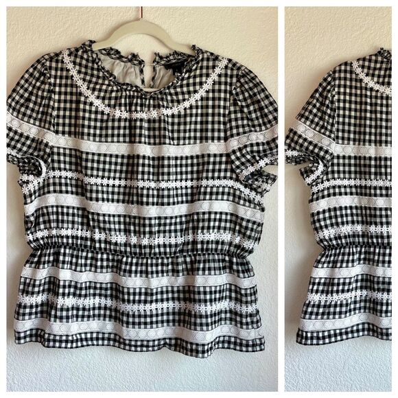 J.Crew Women's Daisy-Chain Peplum Top in Gingham in Black & White - Size L - Picture 15 of 15
